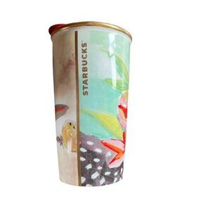 Starbucks 2014 Ceramic 10 Ounce Watercolor Floral Travel Tumbler